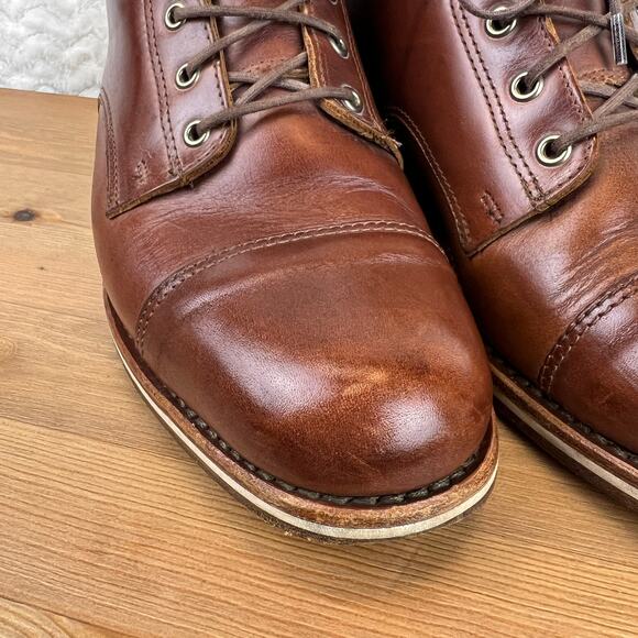 Helm Hollis Mens Boots Cap Toe Brown Leather Sz 9.5 D Mid Combat Hybrid $295 - Picture 2 of 16